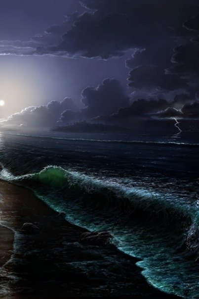 Море волны ночь