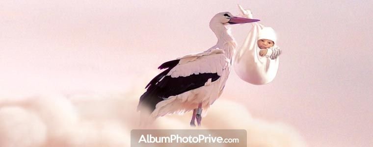 Фон с аистом и ребенком