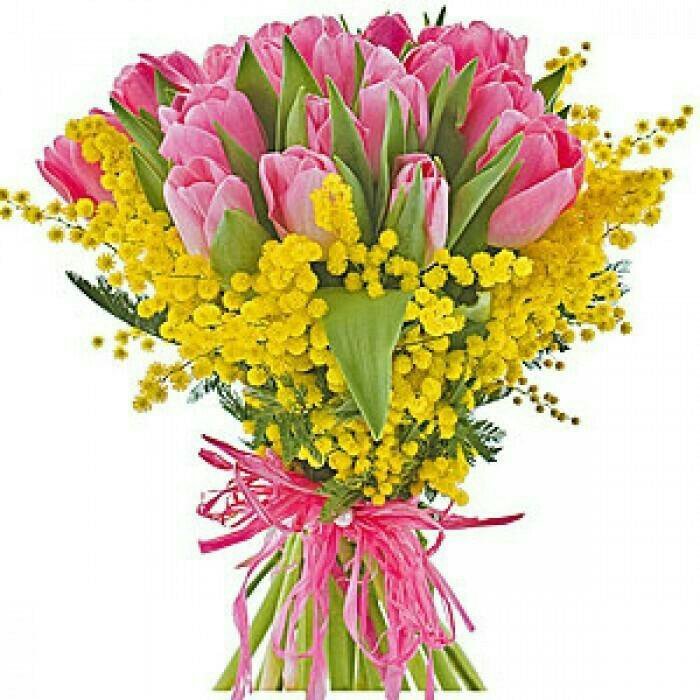 Тюльпаны с мимозой букет