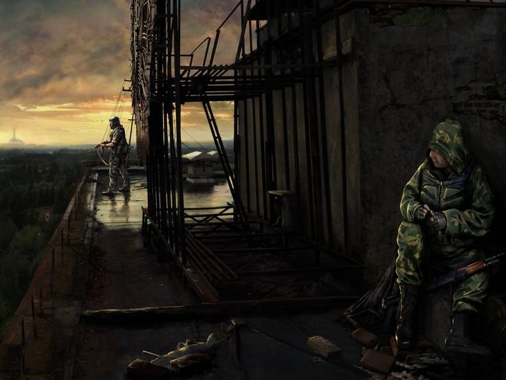 Сталкер арты Припять со сталкерами