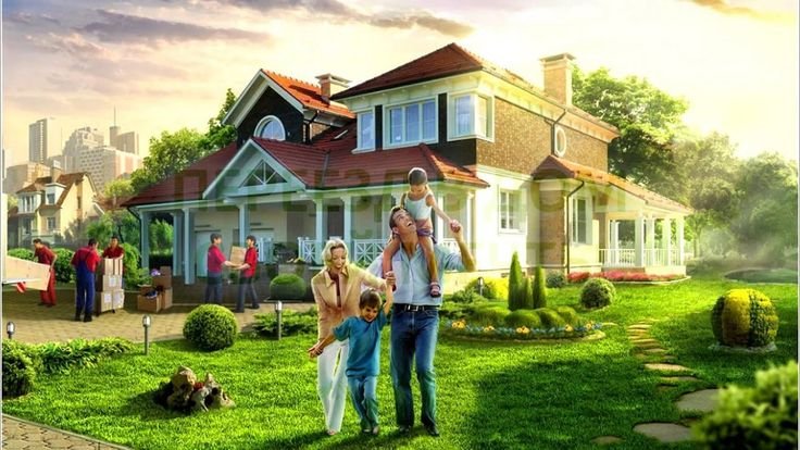 Семья в красивом доме