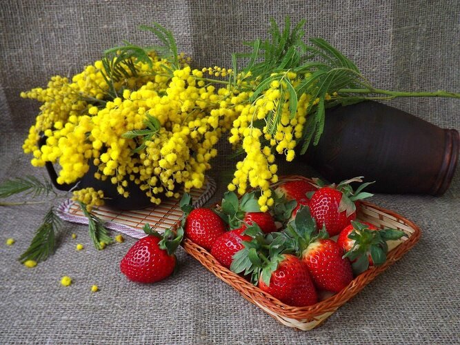 Весенние цветы и фрукты