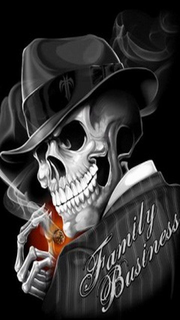 Череп в шляпе с сигарой