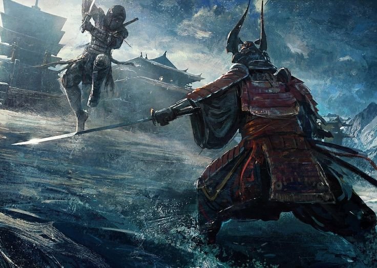 Самурай в доспехах с мечом 4k