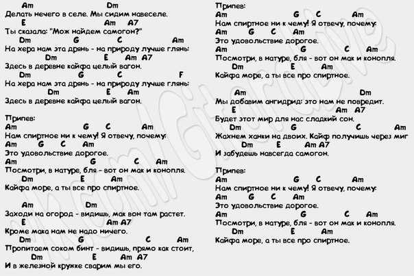 Слова и аккорды песен под гитару