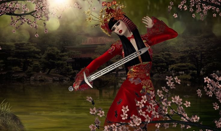 Катана кимоно Самурай Сакура