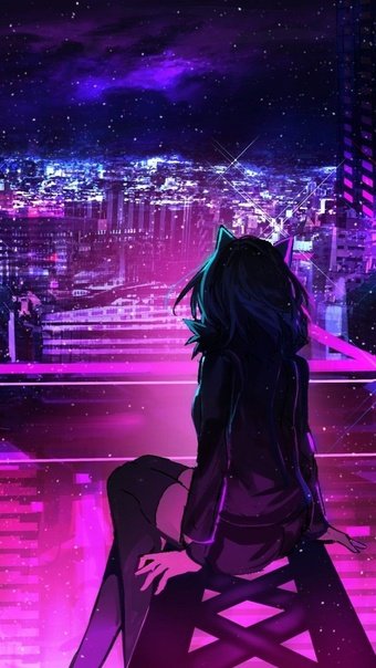 Аниме город ночью